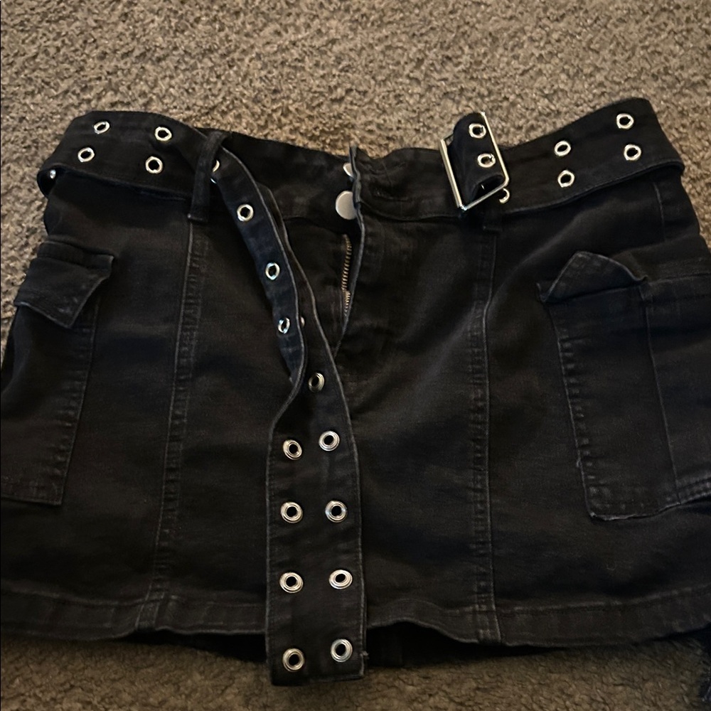 Windsor Black Mini Skirt with Grommet Belt